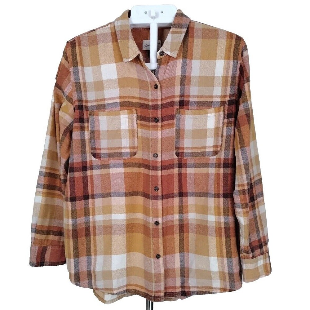 Women's Bowery Classic Flannel Shirt Long Sleeve Orange Size L Universal Thread